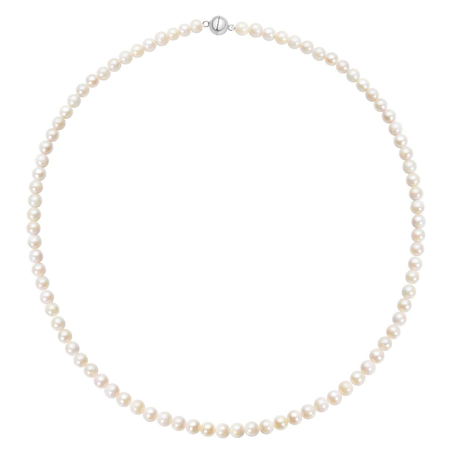 Freshwater Pearl Beaded Necklace, Pearl Necklace, Sterling Silver Necklace, 18 Inches Necklace with Magnetic Lock