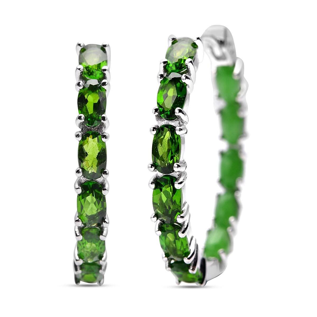 Chrome Diopside and Green Jade (D) Inside Out Hoop Earrings in Rhodium Over Sterling Silver 6.75 ctw