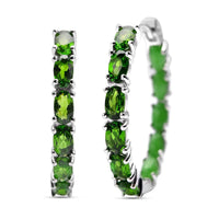 Chrome Diopside and Green Jade (D) Inside Out Hoop Earrings in Rhodium Over Sterling Silver 6.75 ctw