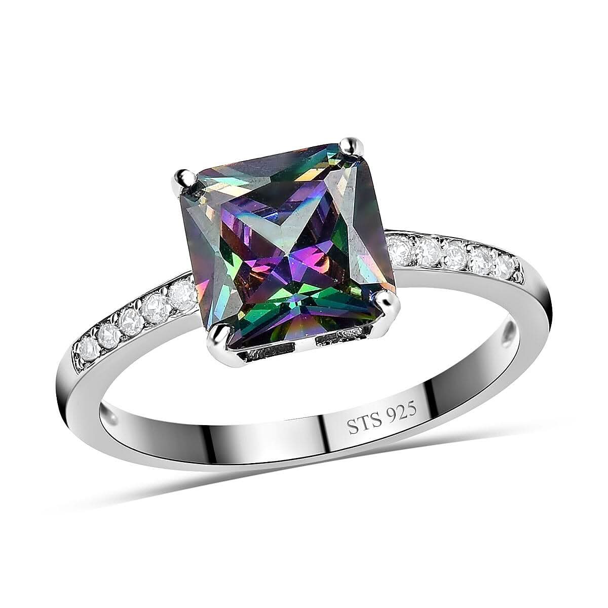 LUSTRO STELLA Finest Mystic Green and White CZ Ring in Platinum Over Sterling Silver 3.75 ctw
