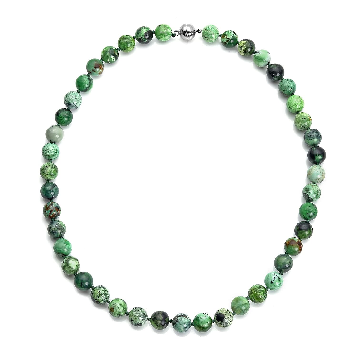 Utah Variscite Beaded Necklace 20 Inches with Magnetic Lock in Rhodium Over Sterling Silver 281.00 ctw