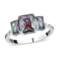 LUSTRO STELLA Finest Mystic Green CZ 3 Stone Ring in Platinum Over Sterling Silver 3.65 ctw - Sticky add to cart bar