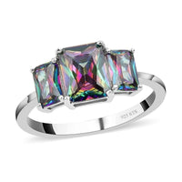 LUSTRO STELLA Finest Mystic Green CZ 3 Stone Ring in Platinum Over Sterling Silver 3.65 ctw