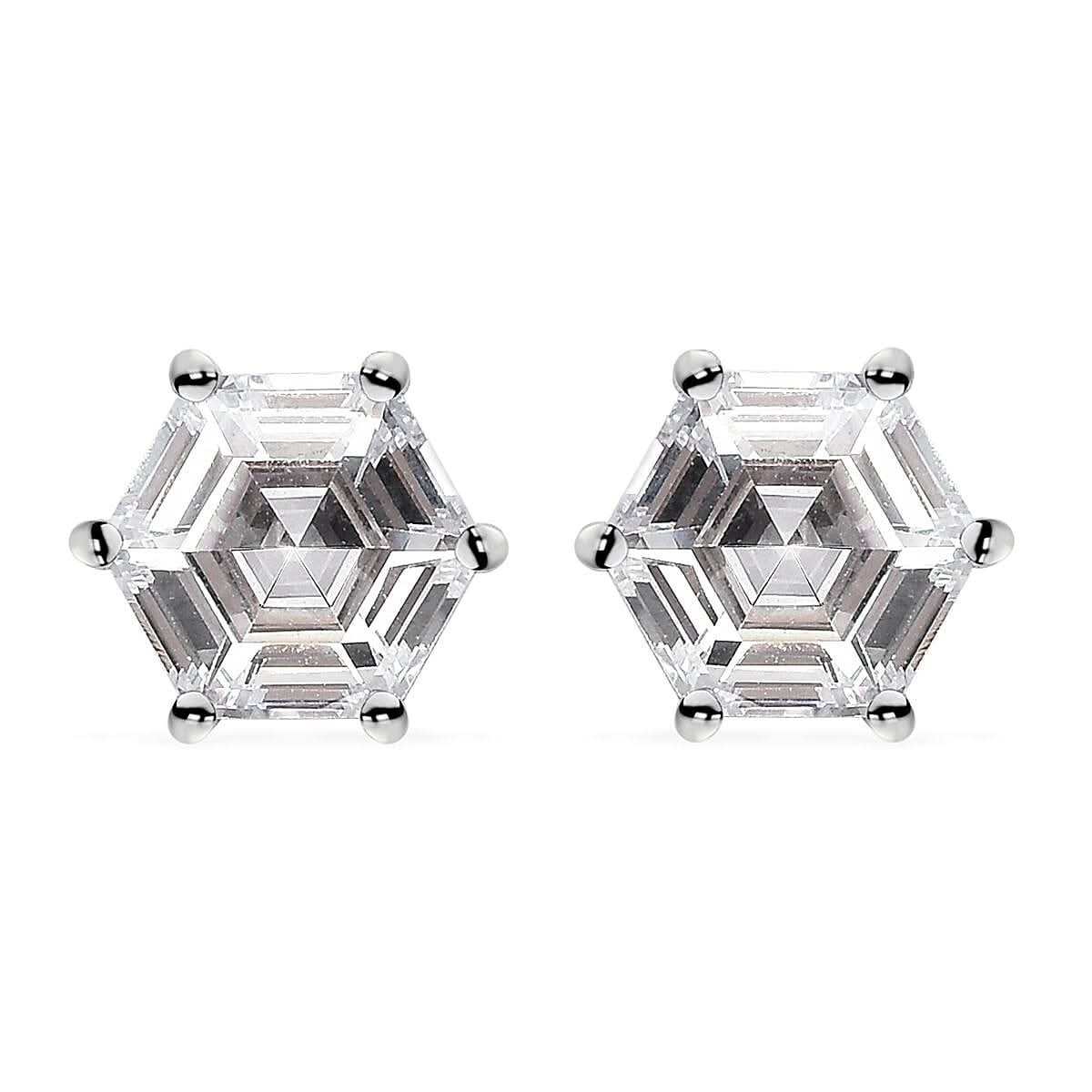 LUSTRO STELLA Finest CZ Solitaire Stud Earrings in Platinum Over Sterling Silver 6.40 ctw