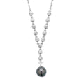 Tahitian Cultured Pearl 9-10mm and White Zircon Necklace 18 Inches in Rhodium Over Sterling Silver 0.65 ctw - Sticky add to cart bar