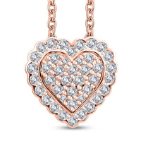14K Rose Gold Natural Pink and White Diamond Heart Pendant Necklace 18 Inches 3.20 Grams 0.40 ctw