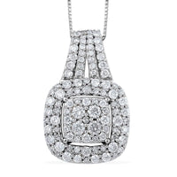 NY Closeout 10K White Gold Diamond Cluster Pendant Necklace 18 Inches 1.00 ctw