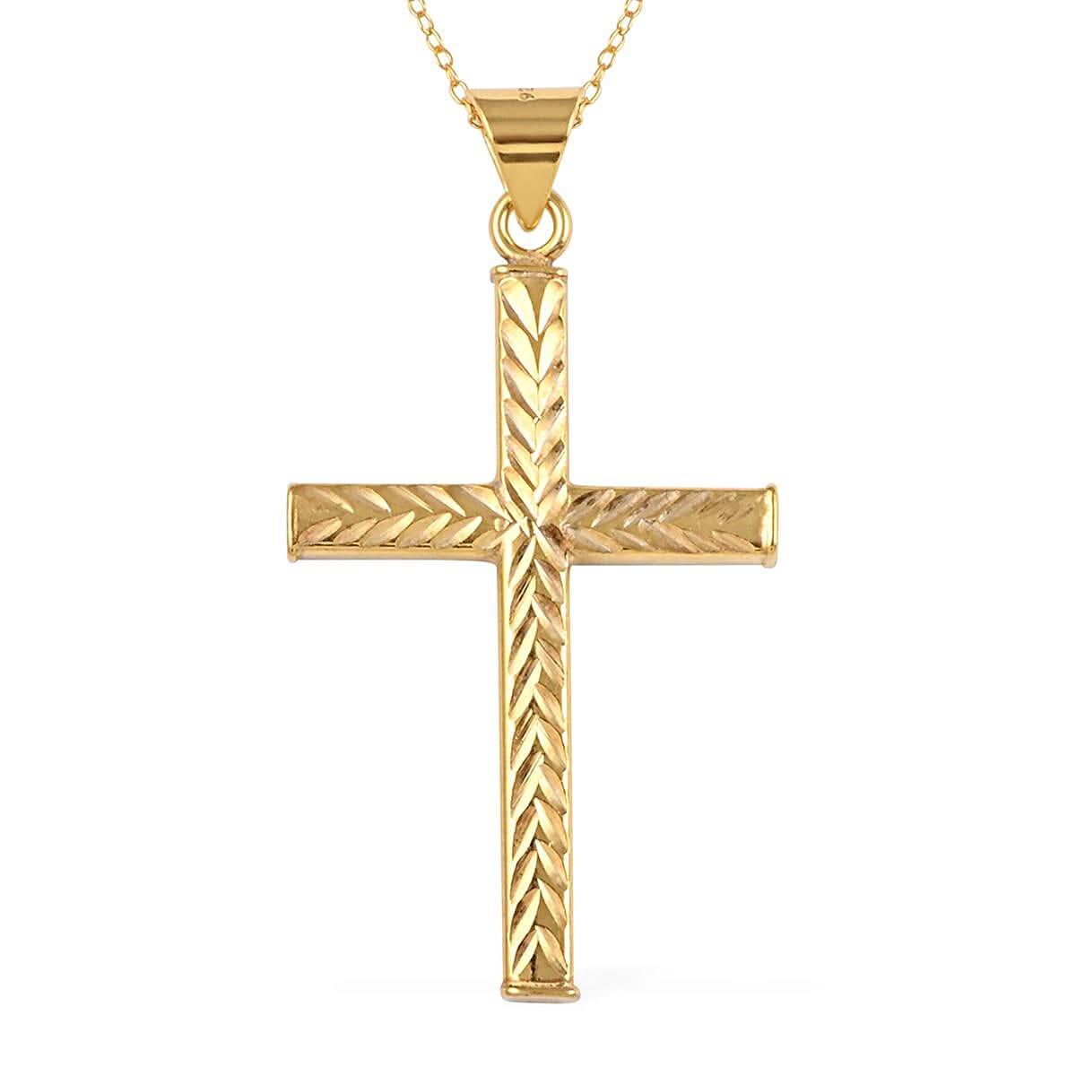 14K Yellow Gold Over Sterling Silver Cross Pendant Necklace 18 Inches 2.30 Grams