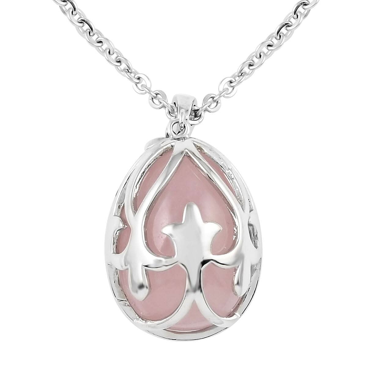 Galilea Rose Quartz Pendant Necklace 18-20 Inches in Silvertone and Stainless Steel 20.00 ctw