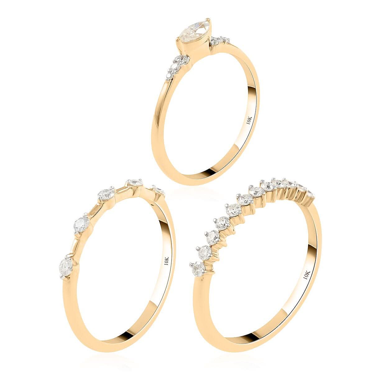 LUXORO 10K Yellow Gold Set of 3 Moissanite Stackable Ring 4.50 Grams with Teddy Bear Packaging 0.75 ctw