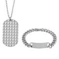 Texture Dog Tag Men's Bracelet (8in) and Pendant Necklace 24 Inches in Stainless Steel - Sticky add to cart bar
