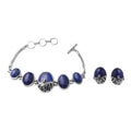 117.00 ctw Blue Howlite Elephant Charm Station Bracelet 7.25 Inches and Earrings in Silvertone - Sticky add to cart bar