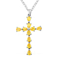 Yellow Sapphire Cross Pendant Necklace 18 Inches in Platinum Over Sterling Silver 1.75 ctw - Sticky add to cart bar