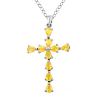 Yellow Sapphire Cross Pendant Necklace 18 Inches in Platinum Over Sterling Silver 1.75 ctw
