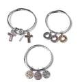 Set of 3 Simulated White Pearl Charm Bangle Bracelet in Tritone (7.50 & 8.25In) - Sticky add to cart bar