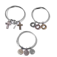 Set of 3 Simulated White Pearl Charm Bangle Bracelet in Tritone (7.50 & 8.25In)
