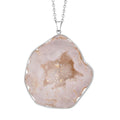 White Drusy Quartz Pendant Necklace 24 Inches in Silvertone and Stainless Steel - Sticky add to cart bar
