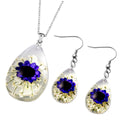 Blue and Green Resin Floral Earrings and Pendant Necklace (24 Inches) in Stainless Steel - Sticky add to cart bar
