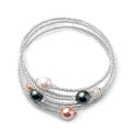 Puka Shell Pearl Set of 3 Bangle Bracelet in Silvertone - Sticky add to cart bar
