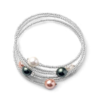 Puka Shell Pearl Set of 3 Bangle Bracelet in Silvertone