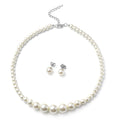 Set of 2 Simulated White Pearl Necklace 20-22 Inches and Earrings in Silvertone and Stainless Steel - Sticky add to cart bar