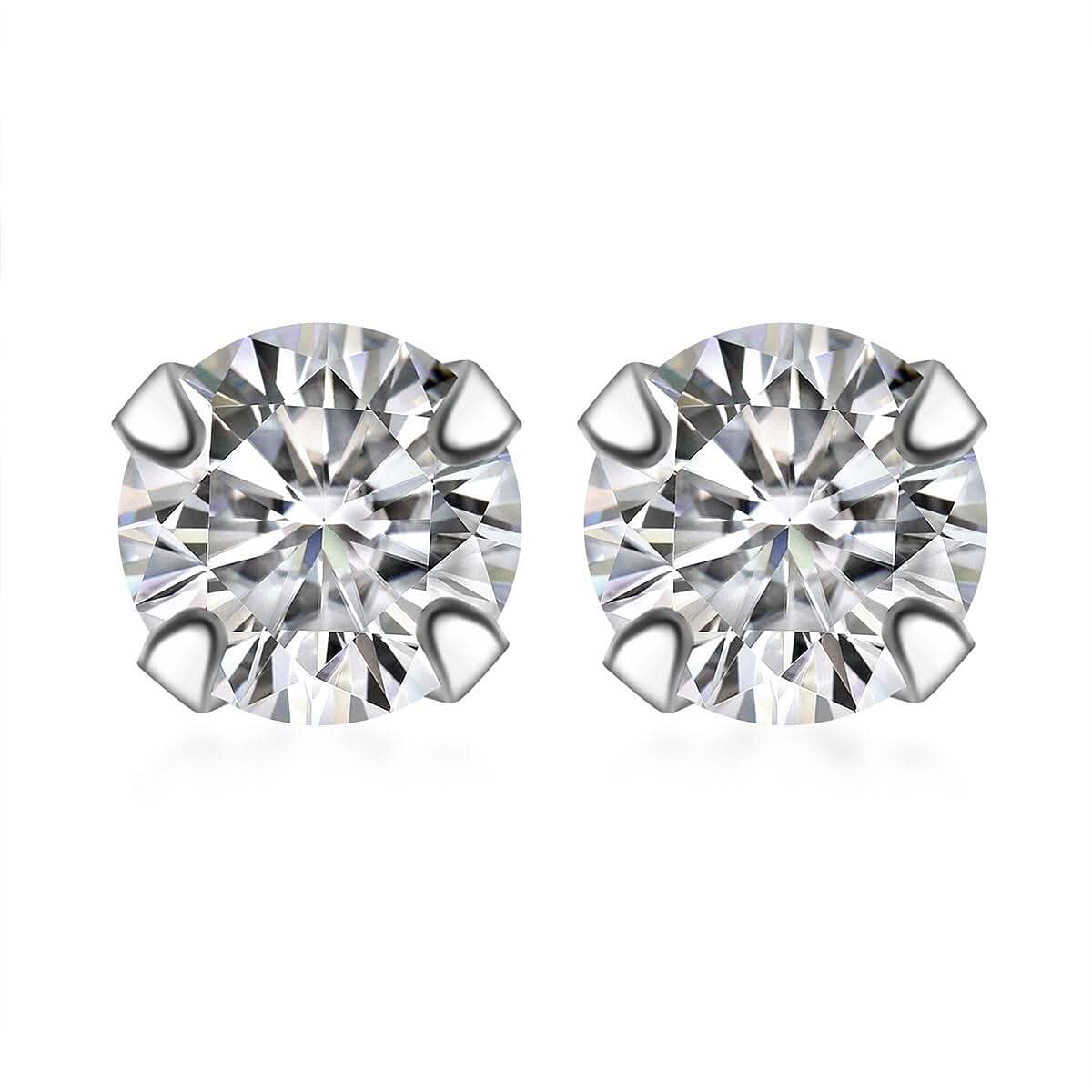 Set of 2 Simulated White and Green Diamond Stud Earrings in Sterling Silver