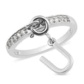 Natural White Zircon Half Eternity Band Ring with Initial "S" Charm in Platinum Over Sterling Silver (Size 7.0) 0.20 ctw - Sticky add to cart bar