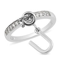 Natural White Zircon Half Eternity Band Ring with Initial "S" Charm in Platinum Over Sterling Silver (Size 7.0) 0.20 ctw