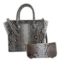 The Grand Pelle Handcrafted Grey with White Color 100 % Genuine Python Leather Tote Bag with Wallet (14.00"x10.00"x5.91") (7.90"x4.40"x1.60") - Sticky add to cart bar