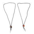Set of 2 Enhanced Red Agate, South African Yellow Tiger's Eye, Faux Leather Adjustable Lariat Necklace 18-34 Inches in Silvertone - Sticky add to cart bar