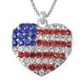 Multi Color Austrian Crystal USA Flag Design Heart Pendant Necklace (22-24 Inches) in Silvertone - Sticky add to cart bar