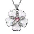 Lab Created Opal and White and Pink Austrian Crystal Flower Pendant Necklace 20 Inches in Stainless Steel - Sticky add to cart bar