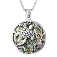 Abalone Shell Turtle Pendant Necklace 20 Inches in Stainless Steel