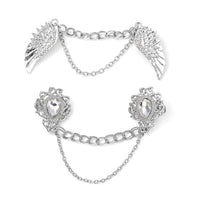 Set of 2 Austrian Crystal and White Glass Angel Wing & Victorian Style Shirt Ornament in Silvertone