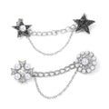 Set of 2 Gray and White Austrian Crystal and Simulated Pearl Celestial Theme & Victorian Era Shirt Ornament or Brooch in Silvertone - Sticky add to cart bar