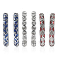Set of 3 Austrian Crystal Criss Cross Earrings In Silvertone, Blue And Red Enameled Earrings, Hoop Earrings For Women - Sticky add to cart bar