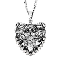 STRADA Austrian Crystal Japanese Movement Openable Heart Pendant Watch with Silvertone Chain (29-31 Inches) 3.40 ctw