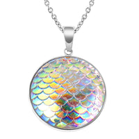 Magic Color White Resin Disco Ball Pendant Necklace (20 Inches) in Stainless Steel