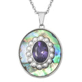 Simulated Purple Diamond and Multi Gemstone Statement Pendant Necklace 20 Inches in Stainless Steel 1.75 ctw - Sticky add to cart bar