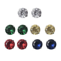 Set of 5 Simulated Multi Color Diamond Solitaire Stud Earrings in Stainless Steel 5.00 ctw