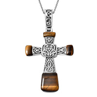 Coral Cross Pendant Necklace 20 Inches in Stainless Steel 7.10 ctw
