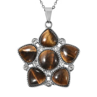 Lapis Lazuli and Austrian Crystal Floral Pendant Necklace 20 Inches in Stainless Steel 17.40 ctw