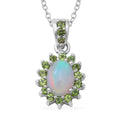 Ethiopian Welo Opal, Natural Chrome Diopside Cocktail Pendant Necklace (18 Inches) in Platinum Over Sterling Silver 1.35 ctw - Sticky add to cart bar