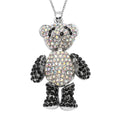 DOORBUSTER Blue, Aurora Borealis and Black Austrian Crystal Teddy Bear Pendant Necklace 24 Inches in Silvertone and Stainless Steel - Sticky add to cart bar