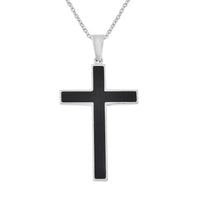 Constituted Shungite 0.20 ctw Inlay Cross Pendant Necklace in Stainless Steel 24 Inches