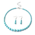 Blue Howlite Beaded Necklace (18 Inches) and Earrings in Silvertone 178.00 ctw - Sticky add to cart bar