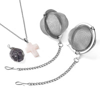 Amethyst and Galilea Rose Quartz Set of 2 Pendant Necklace 20 Inches with Set of 2 Tea Diffuser in Silvertone and Stainless Steel 90.50 ctw