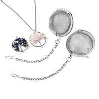 Galilea Rose Quartz and Lapis Lazuli Tree of Life Set of 2 Pendant Necklace 20 Inches with Set of 2 Tea Diffuser in Silvertone and Stainless Steel 37.00 ctw