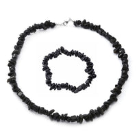 Black Obsidian Beaded Stretch Bracelet and Beaded Necklace (18 Inches) in Sterling Silver 170.00 ctw