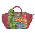SUKRITI Black Peacock Pattern Genuine Leather Satchel Bag with Matching Silk Scarf - Sticky add to cart bar
